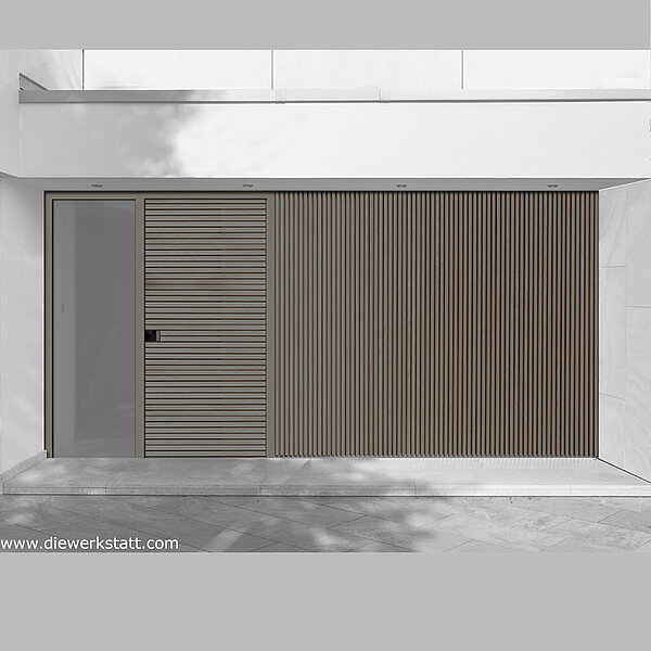 moderne Haustür Lamellen aus Eichenholz mit Fassade die schönsten Haustüren mit Einbau in Luxemburg Daun STRUCTURES