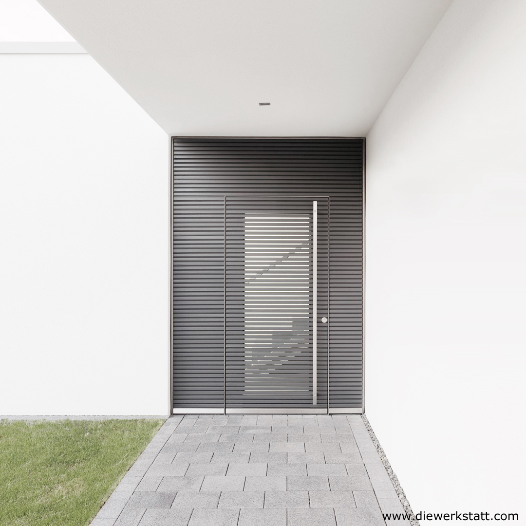 moderne Lamellen Haustür Eiche lackiert integrierte Verglasung Holz , schöne Haustüren mit Einbau in Luxemburg Trier Köln Mainz Heidelberg