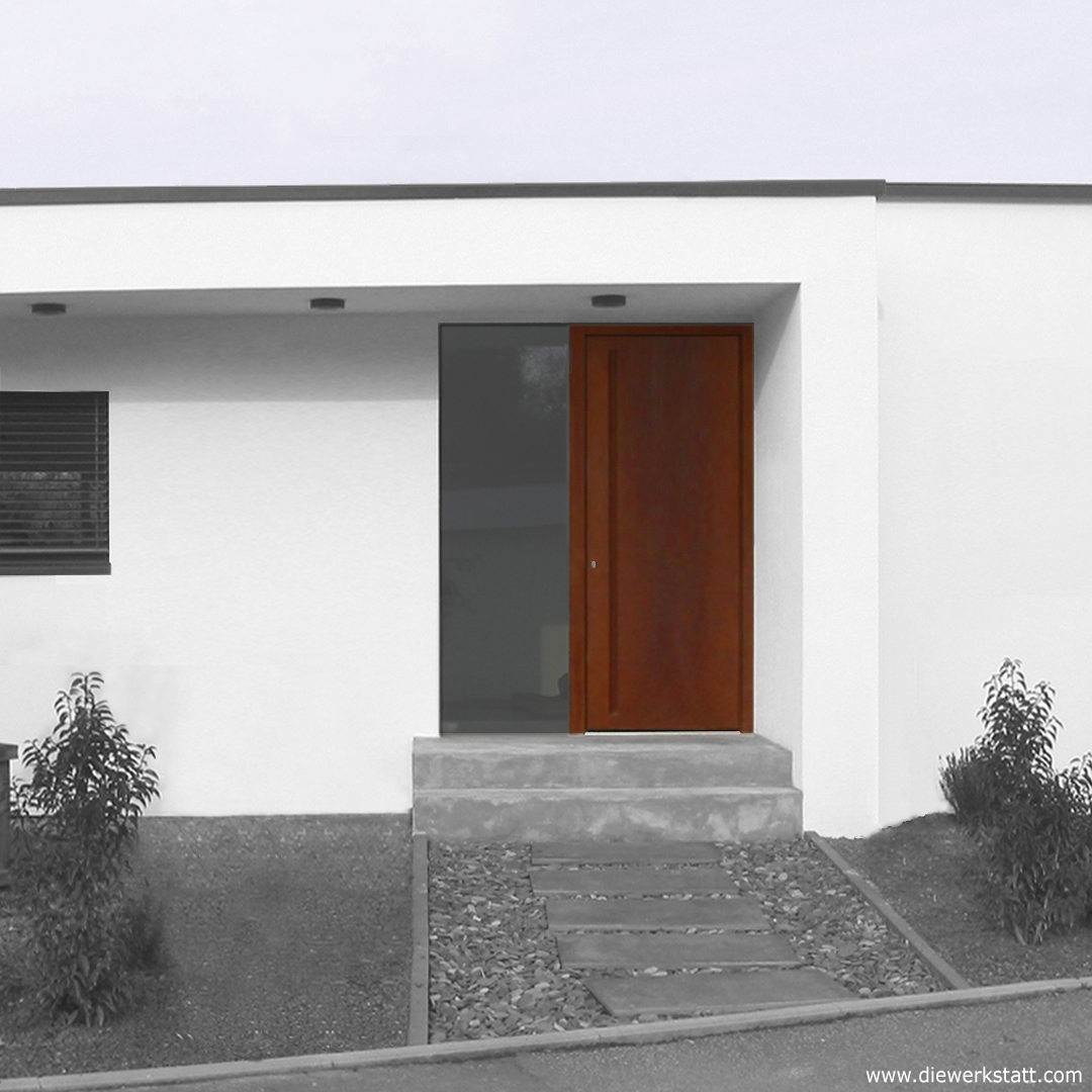 moderne Corten Haustür im Bauhausstil Minimalismus minimalistische Haustür Cortenstahl Rostoptik schöne Haustüren mit Einbau in Luxemburg Trier Köln Bonn Mainz Wiesbaden